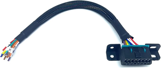 JUTA OBD2 J1962F 16PIN Female to Open Cable Braid Dash Port Pigtail Fixed Wire Harness with Underdash Mount Bracket Replacement Cable - [1ft/30cm]