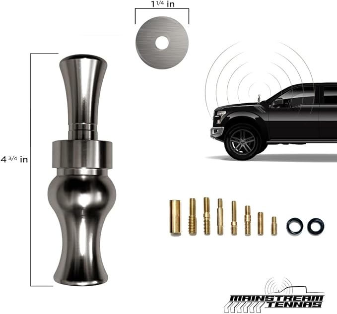 Duck Call Truck Antenna, Short 5.5 Inch Heavy Duty Anodized Aluminum Radio Antenna, Universal Kit Fits Most Trucks Including F150, F250, Clear Signal, Unique Truck Accessories and Gifts (Silver)