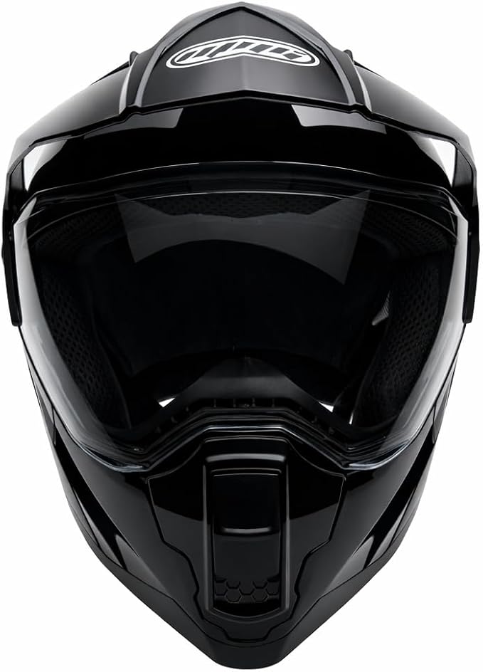 MMG Helmet Dual Sport Off Road Motorcycle Dirt Bike ATV - FlipUp Visor - Model 23 (Black Gloss, Medium)