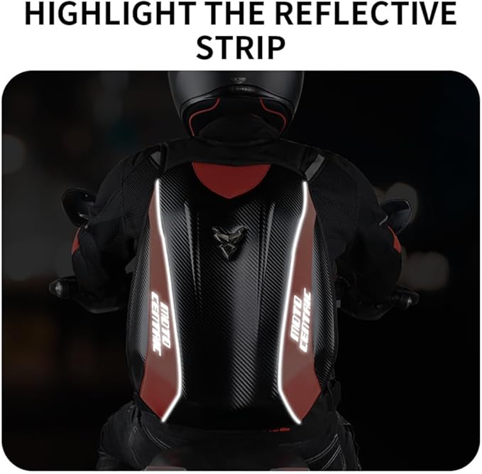 Motorcycle Backpack Waterproof Large Capacity Carbon Fiber Rider Backpack Hard Shell Reflective Motorbike Travel Suitcase Light Version (Red)