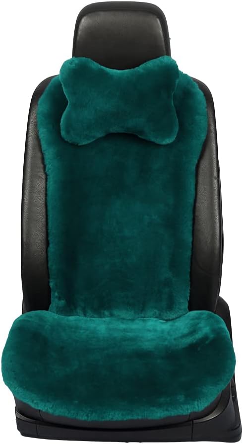 OGLAND Fluffy Fuzzy Fur Sheepskin Universal Car Seat Covers for Auto Cozy Seat Cushion Auto Accessories, 1 Front Seat (3 Pack Front, Alpine Green)
