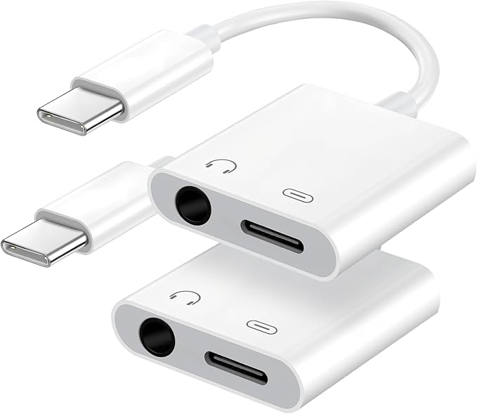 Seulliya USB C to 3.5mm Headphone Jack and Charger Adapter, 2-in-1 Audio & Fast Charging Splitter for Apple iPhone 17/16/15/Pro/Pro Max, iPad, Samsung, Pixel, and More 2Pack