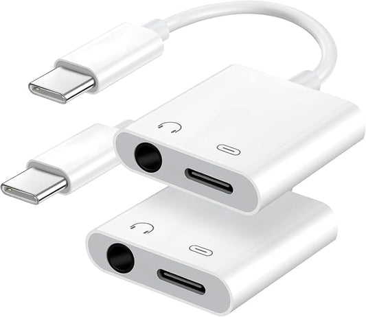 Seulliya USB C to 3.5mm Headphone Jack and Charger Adapter, 2-in-1 Audio & Fast Charging Splitter for Apple iPhone 17/16/15/Pro/Pro Max, iPad, Samsung, Pixel, and More 2Pack