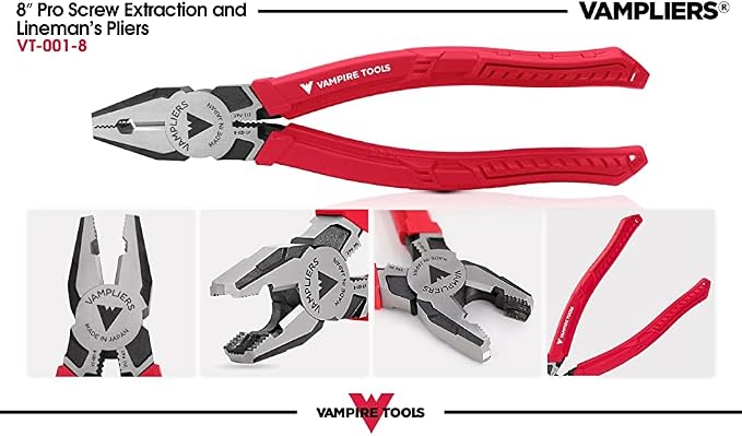 VAMPLIERS 2-PC Specialty Screw Extraction Pliers Set: Includes JAWZ 7.5" Vise-Grip Locking Pliers + 8" PRO Linesman Pliers with Wire Cutter: VT-001-S2N.
