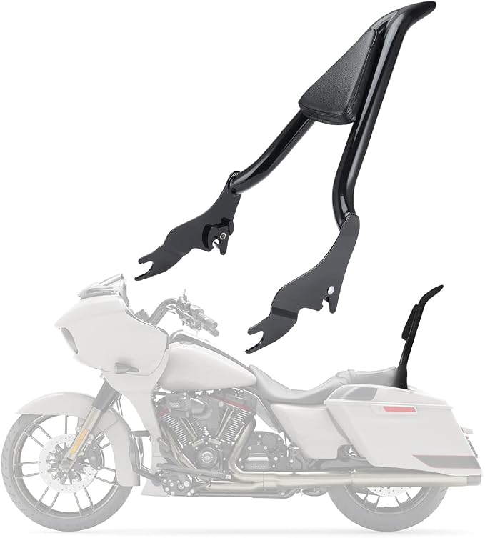 22 inch Detachable Passenger Sissy Bar Fit for Harley Touring Models 2009-2024 CVO Road Glide Street Glide Road King, One-Piece Rear Backrest with Back Cushion Black