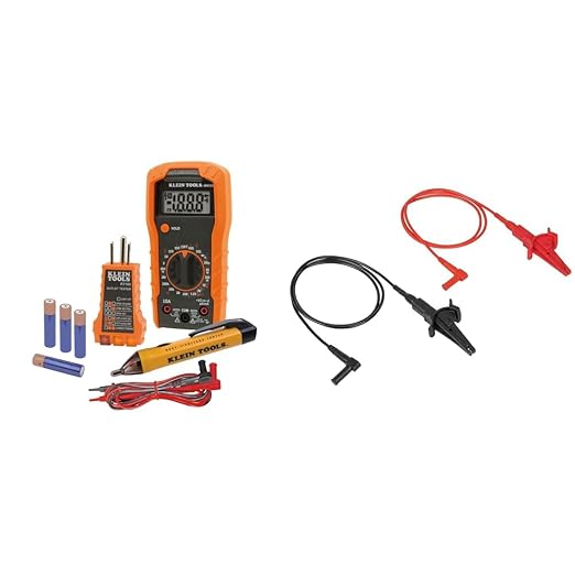 Klein Tools Electrical Test Kit 69149P with Multimeter, Voltage Tester, Outlet Tester + 69381 Alligator Clip Test Leads for Meters, 3 Foot
