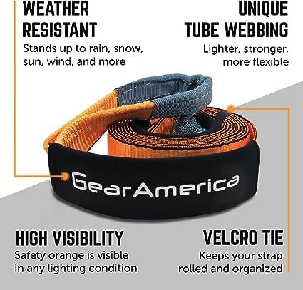 Mega Shackles Isolators–Only for GA Mega Shackles (2PK) + 1 Tree Saver Strap 3" x 8' – Certified 35053 lbs (17.5 US Tons) + 1 Tow Straps Heavy Duty with Loops 4" x 30'–46076 lbs (20 US Tons) Strength