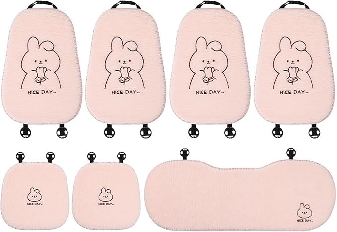 acdiac Universal Cute Bunny/Bear Car Seat Cover Cushion Fuzzy Cozy Cartoon Auto seat Pads (Bunny, 7pcs/seat)
