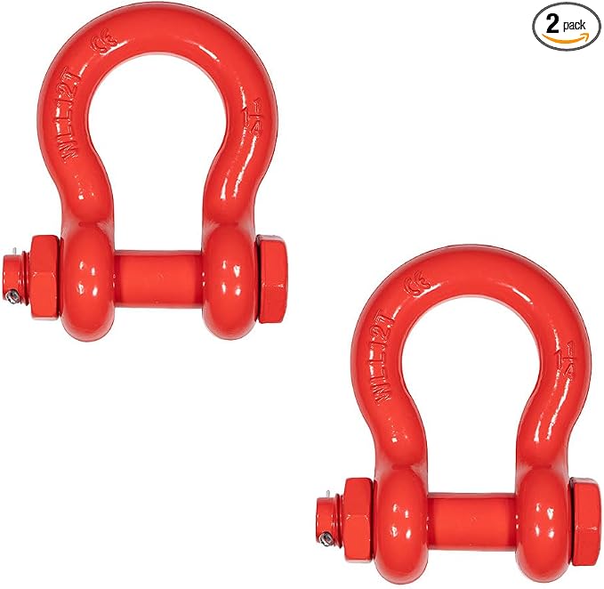 Mytee Products 2 Pack 1-1/4" Anchor Shackle Forged Carbon Steel w/Safety Screw Pin Load Limit 24,000 lbs, Double Rust Protection Heavy Duty D Ring Bolt Type Shackle for Towing, Rigging