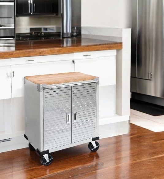 Heavy Duty Rolling Storage Cabinet with Wheels and Drawers, Workstation for Garage, Office, Workshop, 2 Door (28" W x 18” D x 34.5" H), Granite