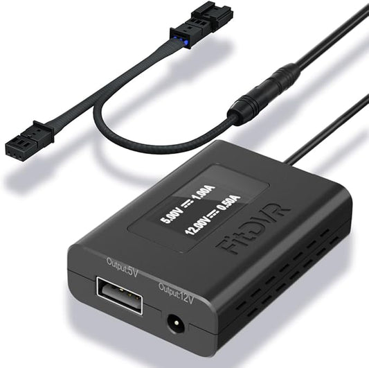 Dash Camera Power Adapter (3-Pin) for Audi Volkswagen Porsche, Connects to Rain Sensor, LED Display USB Power Source, Easy to Install, 5V 12V Output, for Dash Cam, Radar, D3-025