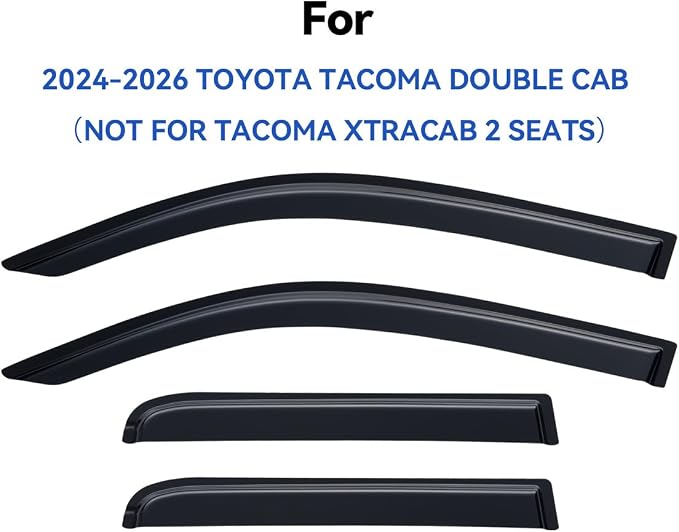 Window Visors Rain Guards for 2024 2025 2026 Toyota Tacoma Double Cab, Out-Channel Window Vent Wind Deflectors Visors Shades for 24 25 26 Tacoma 4 Full-Size Cab