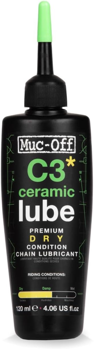 Muc-Off C3 Ceramic Dry Chain Lube, 120 Milliliters - Premium Bike Chain Lubricant with UV Tracer Dye - Formulated for Dry and Dusty Weather Conditions