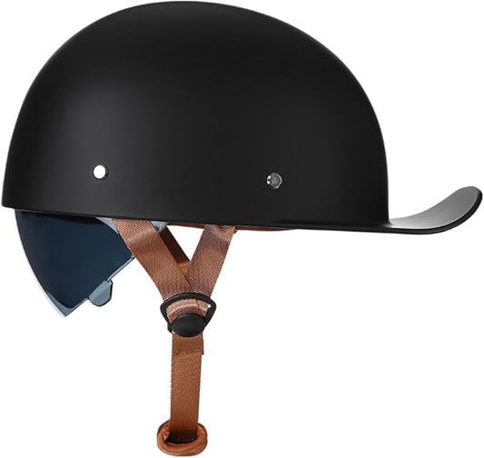 Vintage Retro Open Face Motorcycle Helmet Baseball Cap Half Helmets with pull-down Lens for Men Women Moped Cap Jet Scooter Street Cruiser - DOT Certified (Matte Black,XX-Large)