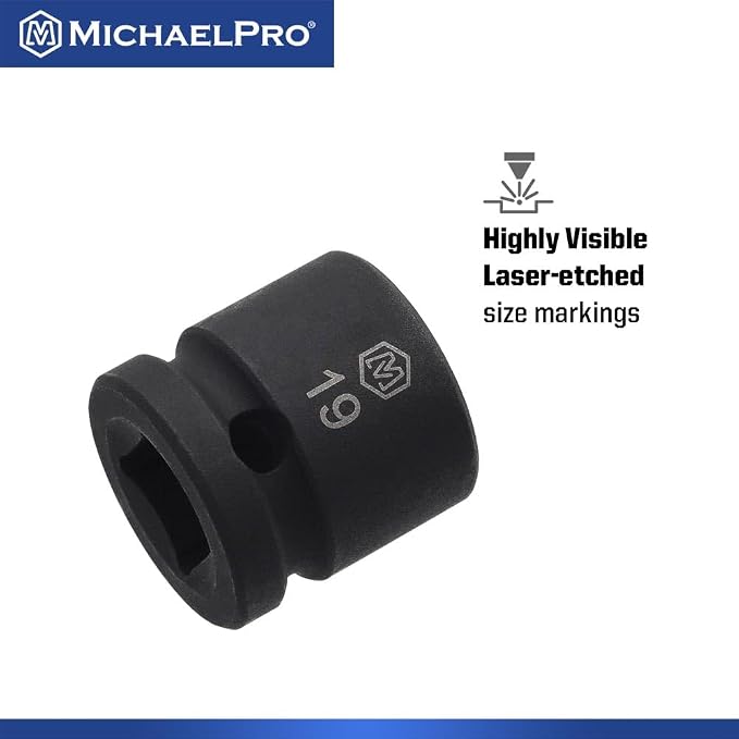 MichaelPro 1/2 Inch Low Profile Impact Socket Set, 14-Piece Low Profile Sockets, CR-MO, with Socket Rail | MP005046