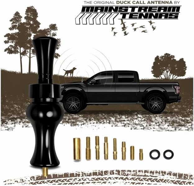 Duck Call Truck Antenna, Short 5.5 Inch Heavy Duty Anodized Aluminum Radio Antenna, Universal Kit Fits Most Trucks Including F150, F250, Maintains Reception, Unique Truck Accessories and Gifts (Black)
