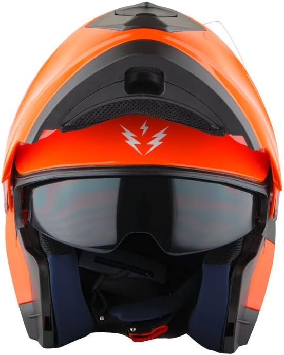 1Storm New Motorcycle Bike Modular Full Face Helmet Dual Visor Sun Shield: Glossy Orange