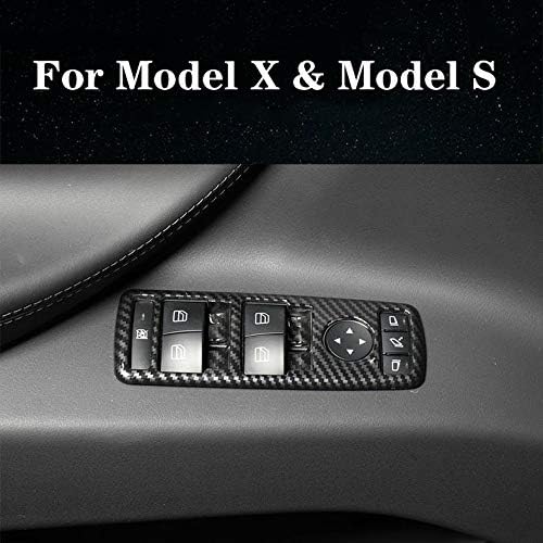 OBL Window Lift Switch Button Panel Cover Bezel Frame for Tesla Model X Model S 2016-2020 Car Interior Accessories ABS Imitation Carbon Fiber Inner Decoration (Pack of 4)