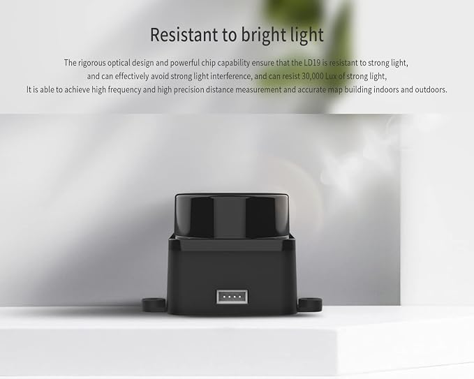 DTOF LiDAR Time-of-Flight Lidar STL-19P, 360 Degree Omni-Directional Laser Scanning, Anti-Glare 60000Lux, 5000Hz ranging Frequency, 12m Radius ranging, Support ROS/ROS2