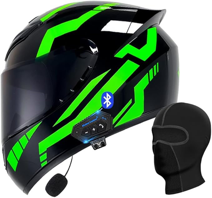 Motorcycle Bluetooth Full Face Helmet, Integrated Bluetooth Helmet, DOT/ECE Approved Full Face Flip Up Helmet, Multiple Vents Motorbike Helmet with Microphone for Adults 55-64CM