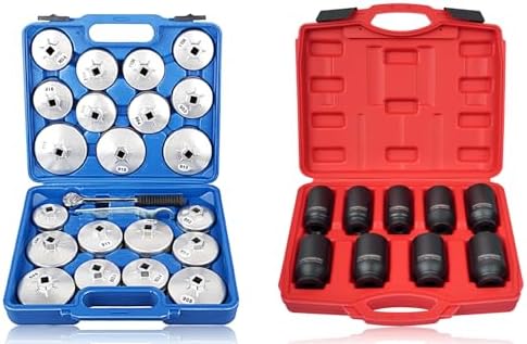 DAYUAN 23pcs Aluminum Alloy Cup Type Oil Filter Cap Wrench Socket Removal Tool Set Bundle with 9 Pcs Axle Nut Hub Impact 1/2" Drive Socket 29 30 31 32 33 34 35 36 38mm Socket Set
