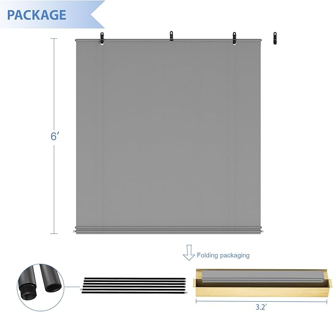 E&K Sunrise 8'W x 6'H Roll Up Outdoor Roller Shade Blind Sun Shade UV Block for Patio, Porch, Backyard, Gazebo, Deck, Pergola (Gray)