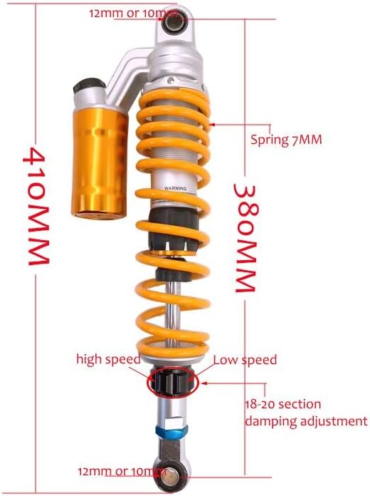 380mm/15" Rebound Damping Universal 7mm Spring Rear Suspension Air Shock Absorber MTB Motorcycle For XL250 XL500 XL185
