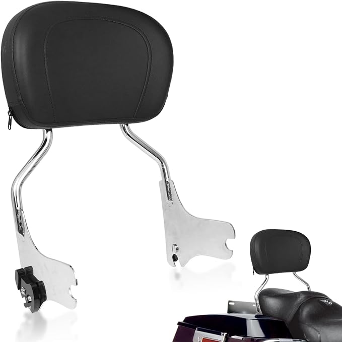 AUFER Detachable Backrest Sissy Bar Upright Passenger Backrest w/Back Rest Pad Compatible With For Touring Road King Electra Glide Street Glide Road Glide FLHR FLHX FLHT FLTR 1997-2008（Chrome）