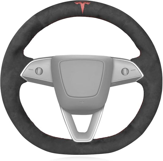 MEWANT Hand Stitched Matte Carbon Fiber&PU Leather Steering Wheel Cover Wrap for Tesla Model 3 Highland 2023 2024 2025 Steering Wheel Accessories
