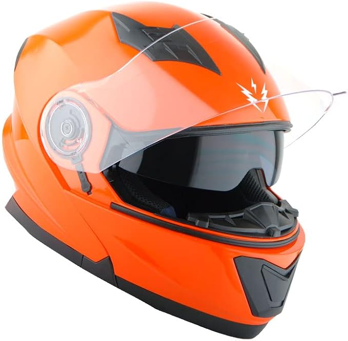 1Storm New Motorcycle Bike Modular Full Face Helmet Dual Visor Sun Shield: Glossy Orange