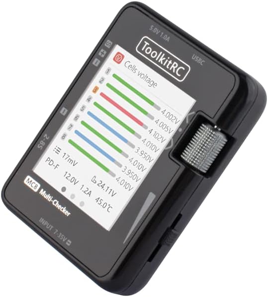 ToolkitRC MC8 Mini Size Cell Checker 32 Bit Battery Multi-Checker PWM Output PPM SBUS Readout for lipos ESC Servo Tester Tool Multi Tool with USB-C Fast Charging