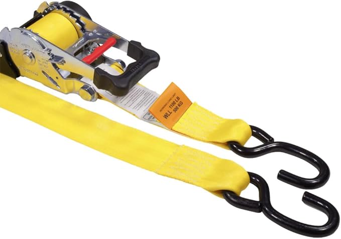 Mytee Products 8 Pk 2"x9.2' Bolt on Yellow Retractable Ratchet Straps for Cargo - Coated S Hook Auto Retract Ratchet Straps - Self Ratcheting Strap for Boat Tie Down to Trailer & Jet Ski, ATVs, Bikes