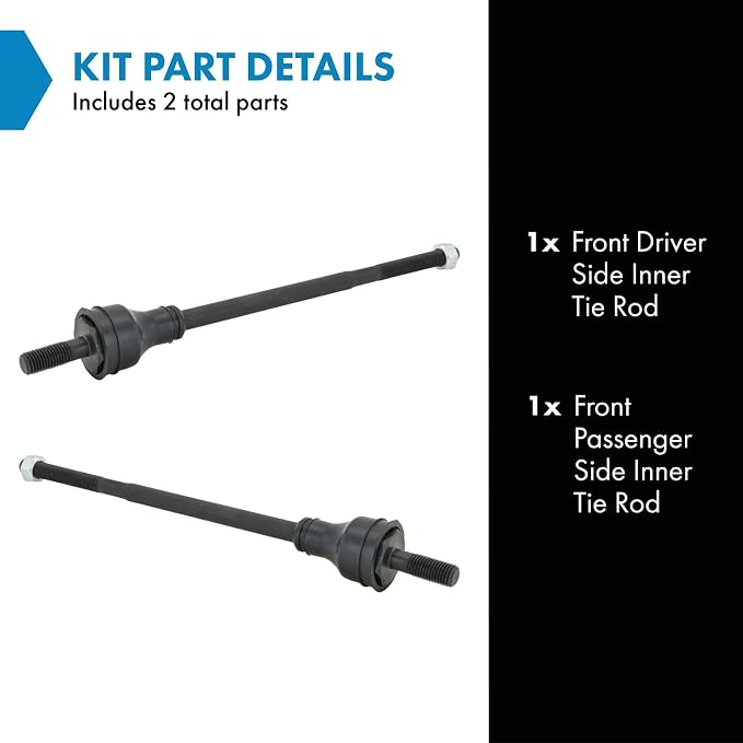 TRQ Front Inner Tie Rod Set 2 Piece Compatible with 2003-2021 Chevrolet Express 2500, 3500, 4500 GMC Savana 2500, 3500, 4500