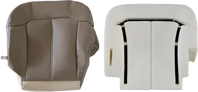 SecosAutoparts Driver Side Bottom and Foam Cushion Replacement Leather Seat Covers Med Tan Compatible with Chevy Silverado 1500 2500 1999 2000 2001 2002
