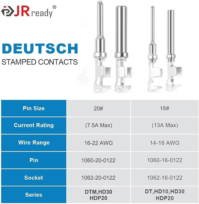 JRready ST6448 Deutsch Stamped Pin Kit 166PCS, Size 16 20 Open Barrel Contacts 22-14AWG w/Pin Removal Tool, for DT, DTM,DRC,DTV, AEC,Strike Series