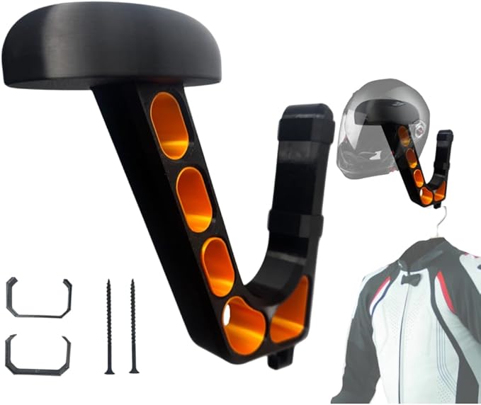 Wall Mounted Helmet Holder – Heavy Duty Motorcycle Helmet Hanger Rack for Garage Storage | Helmet Wall Mount for Motorcycle, Bicycle, Football & VR Headset | 3D Printed PETG Helmet Hook Atomic Orange