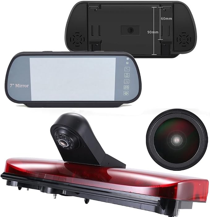 18mm HD Car Third Roof Top Mount Brake Light Rear View Camera Parking Safety Assistant, for Ford Transit Connect 2014-2017 Stop lamp Transporter Business MPV SUV Bus (with 7-inch Rearview Mirror)