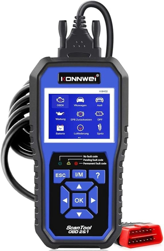 KW450 All System OBD2 Scanner with 9 Special Functions for VAG Vehicles Diagnosis Code Reader Oil SAS EPB TPS Reset Injector Coding DPF Lamp Adjust Suspension Scan Tool (KW450)