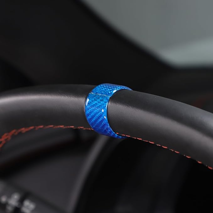 Daeiclru Real Carbon Fiber Steering Wheel Circle Cover Sticker Compatible with Chevrolet Corvette C8 Stingray 2020-2025, Steering Wheel Top Center Guide Decorative Accessories (Blue)