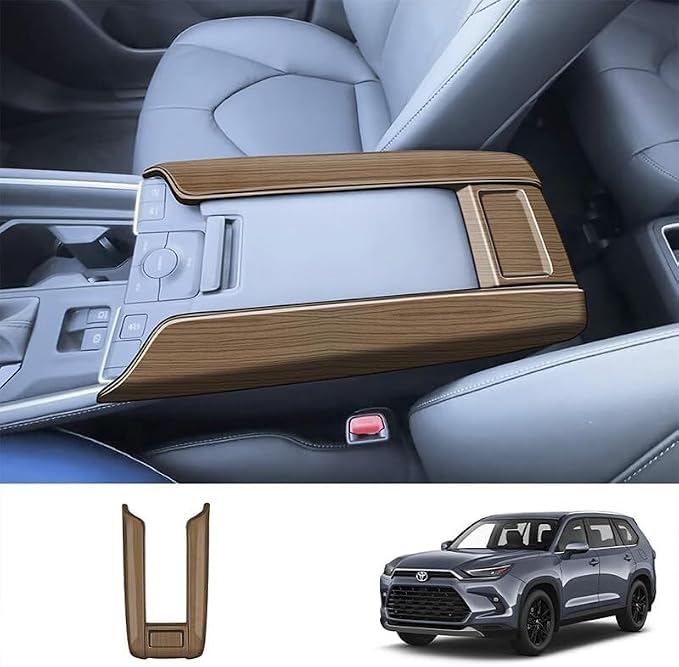 Armrest Box Panel Cover Interior Modifications Compatible with Toyota Grand Highlander 2024 2025 2026 Fit for 2024-2026 Grand Highlander ABS Accessories(Wood Grain)