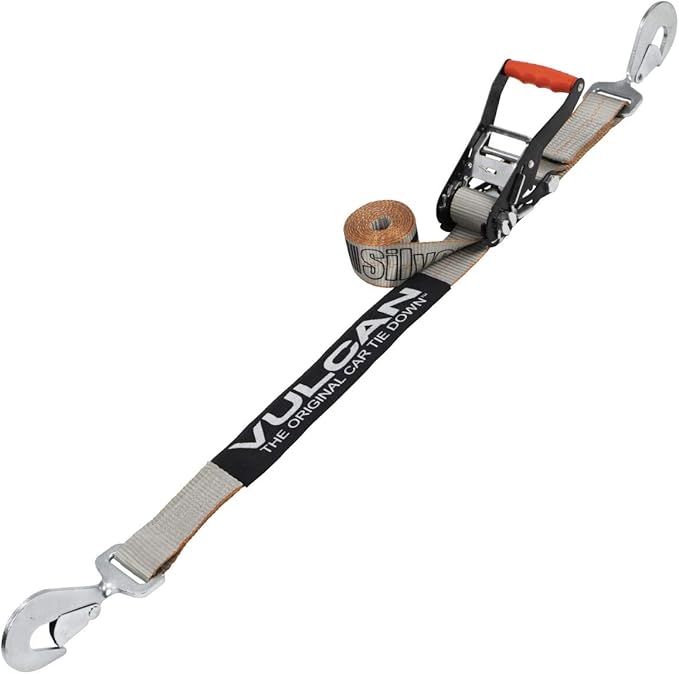 VULCAN Car Tie Down with Twisted Snap Hooks - 2 Inch x 96 Inch - 2 Pack - Silver Series - 3,300 Pound Safe Working Load
