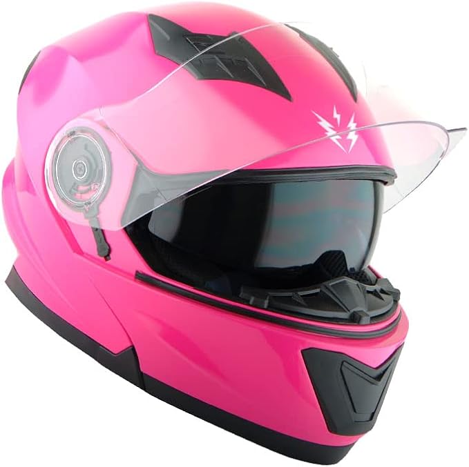 1Storm New Motorcycle Bike Modular Full Face Helmet Dual Visor Sun Shield: Glossy Pink