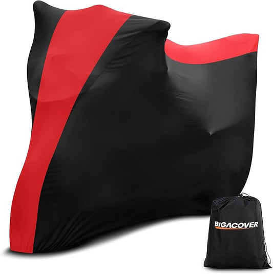 Indoor Motorcycle Cover, Soft Stretch Elastic Dustproof Protection Windproof Cover for Bike, Black and Red Stitching Motorcycle Cover for 96 x 41 x 49 in