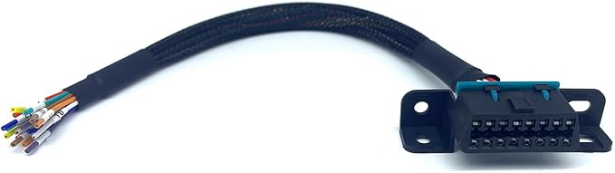 JUTA OBD2 J1962F 16PIN Female to Open Cable Braid Dash Port Pigtail Fixed Wire Harness with Underdash Mount Bracket Replacement Cable - [1ft/30cm - 5 Pcs]
