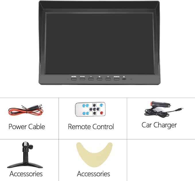 Hikity 10 Inch Small Monitor Screen Video Displays Quad Split HD Screen, 4 Channels RCA Video Inputs for Car Backup Camera & Home Surveillance Security System + Headrest Mounting Bracket & Dash Stand