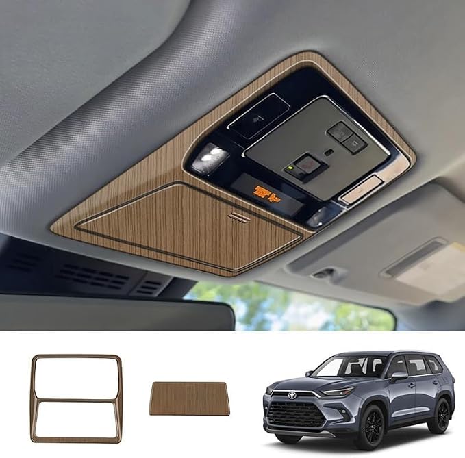 2Pcs Car Reading Light Frame Panel Trim Cover Compatible with Toyota Grand Highlander 2024 2025 2026 Fit for 2024-2026 Grand Highlander ABS Accessories(Wood Grain)