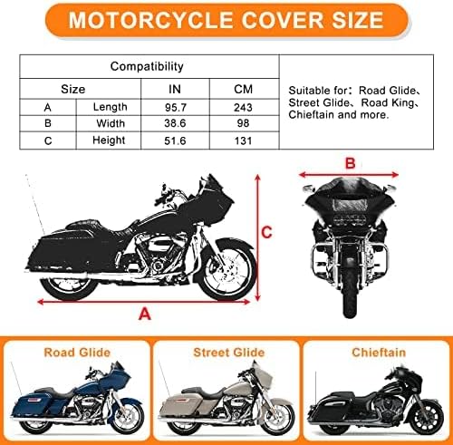 Waterproof Motorcycle Cover Replace for Harley Davidson Touring Road King/Street Glide/Road Glide with Anti-Theft Lock Hole for Outdoor Rain Snow Protection (94 to 100inches, Without Trunk)