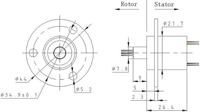 Taidacent 3 Wires 4 Wires 5A 10A 15A 30A Electrical Slip Ring Collector Ring Rotary Electrical Contact Joint Rotary Connector Commutator (4 Wires 5A Diameter 22mm)