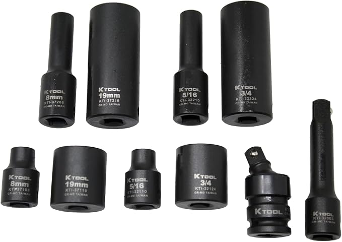 K Tool International 37042 SAE and Metric Impact Socket Set with 3/8" Drive for Garages, Repair Shops and DIY, 6-Point, Heat-treated, Chrome-moly Steel, Laser Engraved, Molded Case, 42 Piece