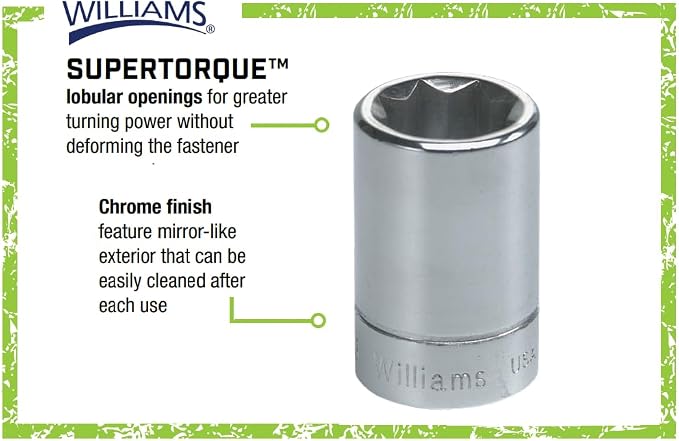 Williams B-628 3/8 Drive Shallow Socket, 6 Point, 7/8-Inch